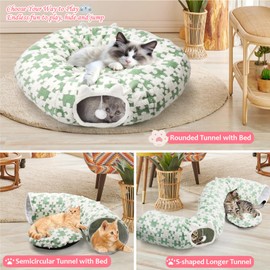 PLITTPETTS Cat Tunnel Bed for Indoor Cats, Soft Cute Cat Donut Tunnel with Washable Circle Cushion, Under Christmas Tree Peekaboo Cat Cave, Round Pet Play Tunnel Toy for Kitten/Rabbit/Puppy, Green