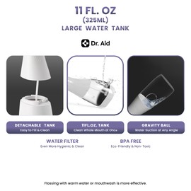 Dr. Aid Dental Water Flosser – Portable Oral Irrigator – 11Oz Tank, Water Filter, 5 Tips, Magnetic Charger – IPX8 Waterproof Cordless Water Flosser, Ideal Water Flossers for Teeth, Gums, Braces, White