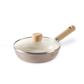 CAROTE 8" Ceramic Frying Pan with Lid, Non Stick Frying Pan Skillet Chef's Pan, Healthy & PFOA/PFAS Free, Induction-Compatible, Taupe