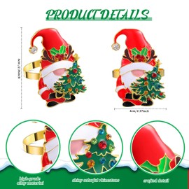 12 Pcs Merry Christmas Napkin Rings Gnome Napkin Holders Gold and Red Alloy Rhinestone Metal Xmas Letter Napkin Rings for Christmas Dinner Home Table Settings Kitchen Decorations (Gnome)