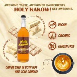 Holy Kakow Organic White Chocolate Syrup - Coffee Syrup, White Mocha Syrup, Organic Syrup for Coffee, White Chocolate Mocha Syrup, Coffee Flavoring Syrup, Add to Latte, Cocktail or Shake - 750ml