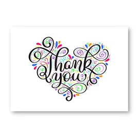 12 x Thank You Note Cards - Heart Motif - A6 Postcard Style with Orange Envelopes