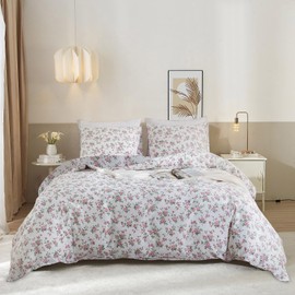 EAVD Garden Cute Pink Flower Comforter Set Twin XL White Soft Microfiber Shabby Chic Flower Bedding Set 1 Twin XL Comforter and 2 Pillowcases Reversible Botanical Comforter Set for All-Season