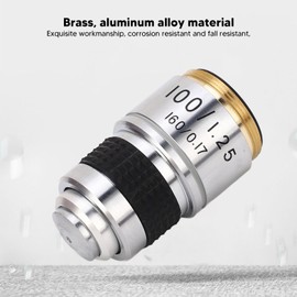 100X Microscope Objective Lens, RMS Size, Brass and Aluminum Alloy Material, Suitable for Material Research and Quality Inspection