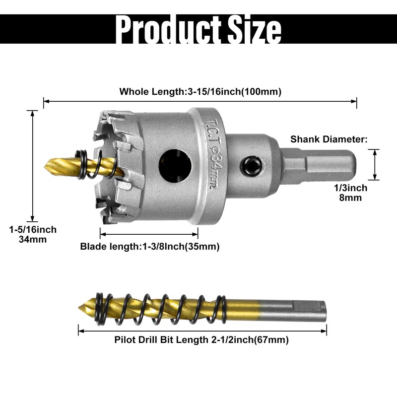 SALI 1-5/16" (34mm) TCT Hole Saw Kit Tungsten Carbide Tipped