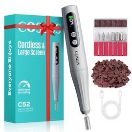 COSLUS C52 Cordless Electric Nail Drill File: Professional Nail Drill Kit with LED Screen for Acrylic Gel Nails, Portable for Home DIY & Salon Use, Manicure Pedicure for Beginners, Women, Dark Gray