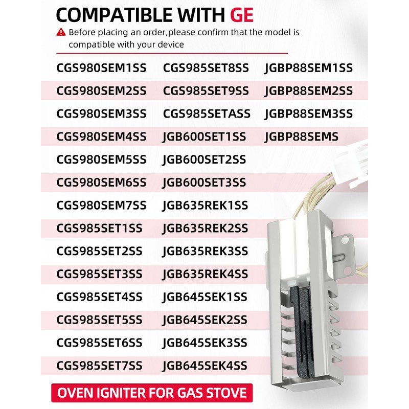 CGS980SEM1SS CGS980SEM3SS Gas Oven Igniter Fit For GE CGS980SEM5SS CGS980SEM6SS