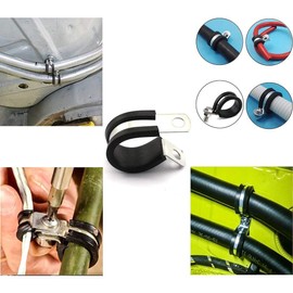 42PCS Rubber Lined P Clips Cable Hose Pipe Clamps Holder Air Clip Clamp Assorted Size (6.5mm/8mm/9.5mm/13mm/16mm)