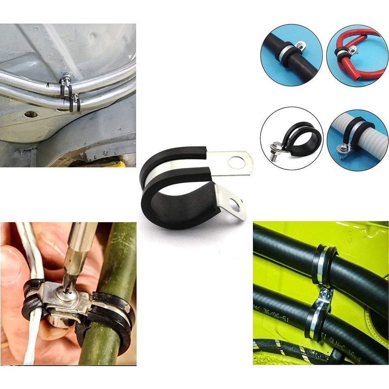 42PCS Rubber Lined P Clips Cable Hose Pipe Clamps Holder