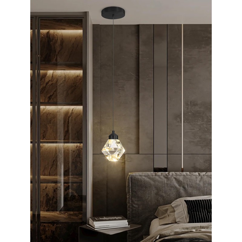 Crystal Pendant Light for Kitchen Island,Black Chandelier Lights Fixture, Hanging