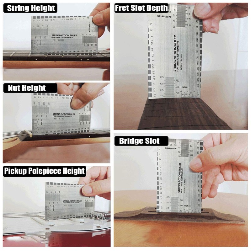 String Action Ruler Stainless Steel Height Gauge Replacement Guitar Repairing