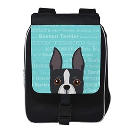 Adorable Dog Breed Peek-A-Boo Design Multi Pocket Backpack with Padded Laptop Pocket (Boston Terrier)