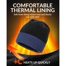 GoSkala Winter Merino Wool Beanie hat for Men & Women – Thick Thermal Fleece-Lined Knit Hat, Stretchy Cuffed Unisex Ski, Snowboard & Outdoor Cap Blue