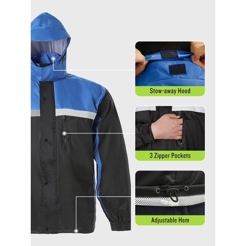 SaphiRose Men's Rain Suit High Visibility Reflective Work Rain Jacket