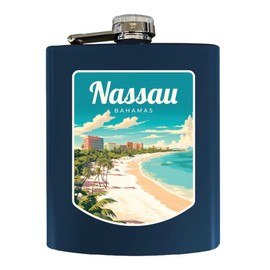 R and R Imports Nassau the Bahamas Design E Souvenir 7 oz Steel Flask Matte Finish Navy 4-Pack