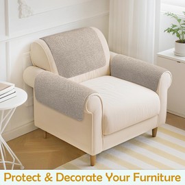 Madelegano Couch Arm Covers, Waterproof Armrest Cover for Sofa, Loveseat, Armchair, Non-Slip Recliner Arm Cover, Sofa Arm Covers, Headrest Cover, Arm Chair Covers Set of 2 (Khaki, 24"×20")