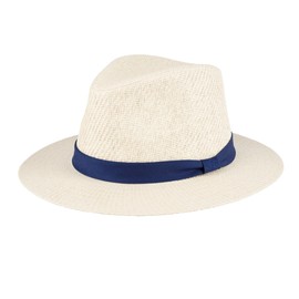 Dockers Men's Straw Fedora Hat, Navy Band, Large-X-Large