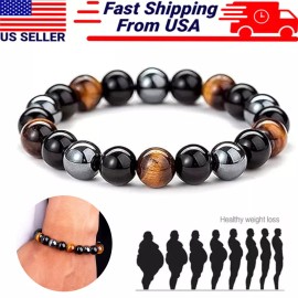Unbranded Energy Healing Stretch Bracelet Natural Stone Hematite Tiger Eye for Men Women