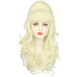 yuehong Long Blonde Curly Women Big Bouffant Wig Beehive 60s 70s Cosplay Costume Wig Resistant Synthetic Fibers Fluffy Durable Soft Hair