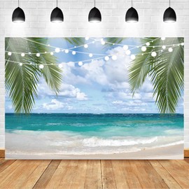 Avezano Beach Photography Backdrop,Summer Sea Palm leaves Background,Wedding Bridal Shower Baby Shower Hawaiian Party Decors Vacation Holiday Banner (7x5ft)