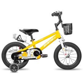 JOYKIE JOYSTAR HI-ten Steel Frame Kids Bike With Front Caliper and Rear Coaster Brake Bottle Holder Illuminated Training WheelsGender: Unisex, Color: Orange, Size: 12