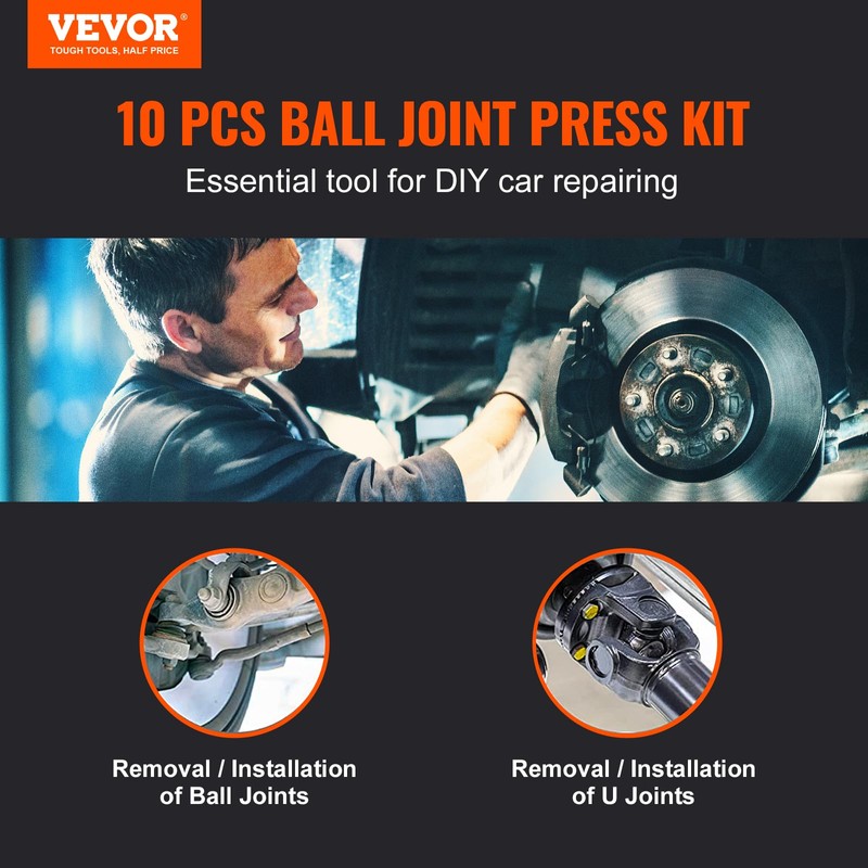 VEVOR Ball Joint Press Kit, 10 pcs Tool Kit, C-Press