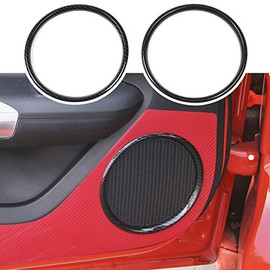 JeCar 2Pcs Interior Car Door Speaker Decoration Ring Frame Trim for Ford Mustang 2015-2020 (Carbon Fiber Grain)