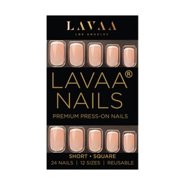 NATURAL FRENCH Press-On Nails by Lavaa Beauty | Short Square | Thin French Tip on Glossy Nude Base