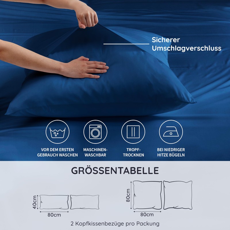 2 x Blue Cushion Covers, Pillowcases 80 x 80 cm,