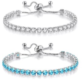 YeeHeen Tennis Bracelet Cubic Zirconia Bracelet for Women Slider Bracelet Silver Light Blue 1