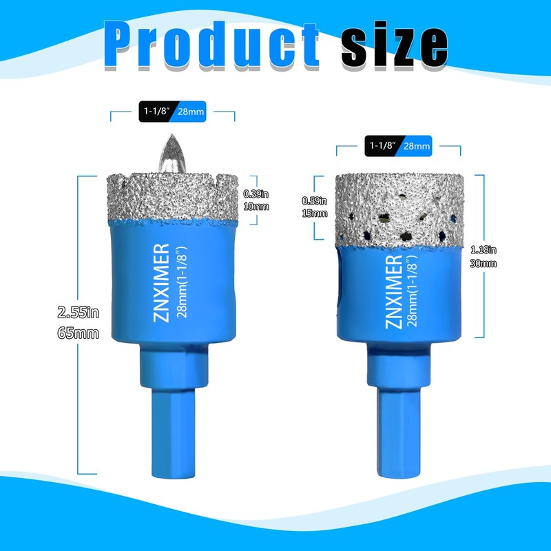 ZNXIMER Diamond Hole Saw Drill Bits - 2pcs 1-1/8" Diamond
