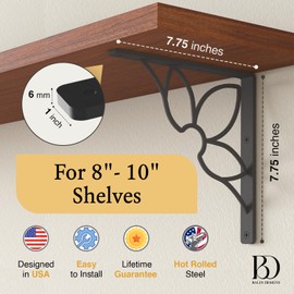 L Brackets for Shelves by Balin Designs for 8 inch -10 Flower Style Shelves – Heavy Duty Decorative Shelf Brackets - Antique Rustic Farmhouse Mantel Shelf Bracket - Included Hardware - Set of 4