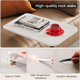 YIJIEFANG C Table Modern End Table,Small Side Table,Bedroom Nightstand, Coffee Table, Marble Tabletop Metal Bracket Suitable for Living Room, Outdoor Balcony 15.75 x 11.42 x 19.69 Inches (Black)