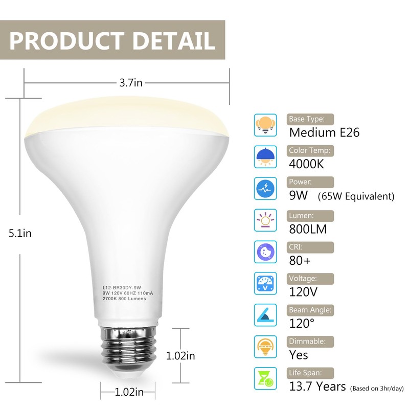 DAYBETTER 24Pack BR30 LED Bulb Indoor Flood Light Bulbs, 65W