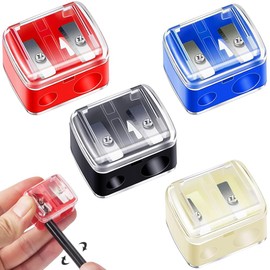 Eyeliner Sharpener, Makeup Pencil Sharpener, Eyebrow Pencil Sharpener, Set of 4, Mini, 2 Hole Design, Transparent Cover, Lightweight, Movable, Travel, Outing, Convenient, Portable Assistant Tool, Lip