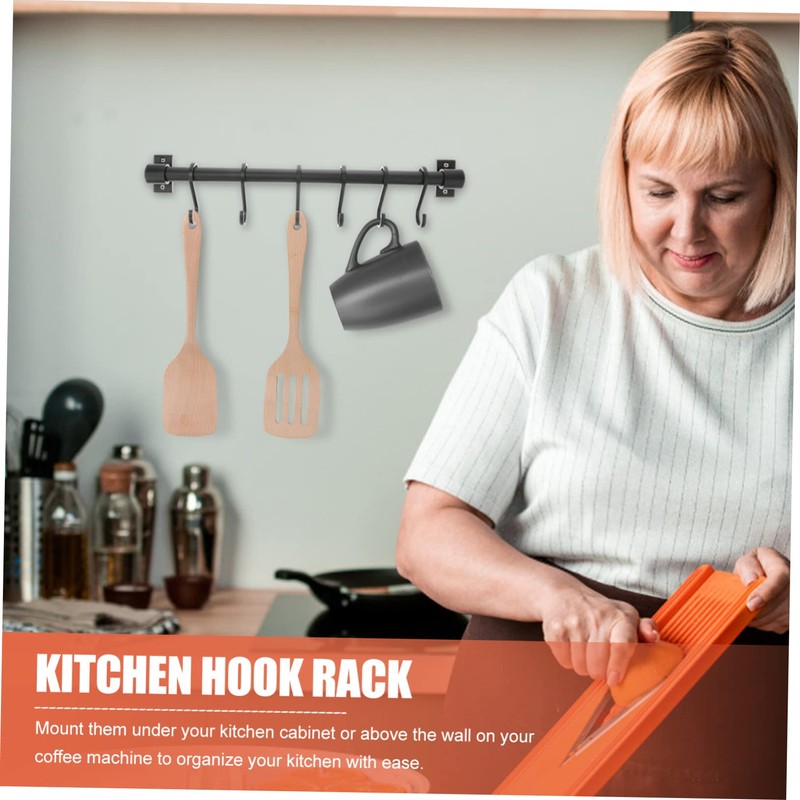 LIFKOME 1Pc Wall Mounted Kitchen Utensil Hook Rack Black Hanging