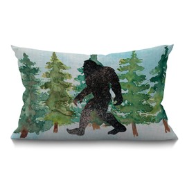 BGBDEIA Sasquatch Lumbar Cushion Cover 30X50cm 12x20 Inch Decorative Bedroom Living Room Watercolor monster pine tree wildlife Rectanglar Throw Pillow Cover for Bed Sofa Couch