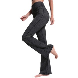 ChinFun Flare Leggings for Women with Pockets Wide Leg Bootcut Dress Yoga Pants Stretchy Formal Office Straight Leg Work Pants Deep Heather Grey Size M