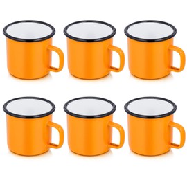 P&P CHEF Yellow Enamel Camping Mugs Set of 6, 12oz Small Coffee Camp Enamel Tea Cups for Indoor and Outdoor Activities, Wide Handle & Smooth Rim, Portable & Durable, 350ml