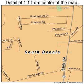 Large Street & Road Map of South Dennis, Massachusetts MA - Printed poster size wall atlas of your home to