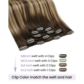LaaVoo Hair Extensions Clip ins Balayage Brown Clip in Hair Extensions Brown to Caramel Blonde Balayage Human Hair Clip ins Extension Silky Straight 14 Inch 80g/5pcs