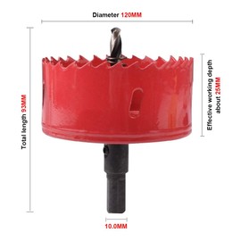 HOHXEN Hole Saw 120mm, M42 HSS Bi-Metal Hole Opener Cutter Tool with Positioning Drill Bit for Cutting Mild Steel, Stainless Steel, Cast Iron, Brass, Aluminium, Wood, PVC, Plasterboard, Density Board