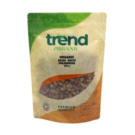 Trend Organic Dried White Mulberries, High in Fibre, Natural Sugars, and Vital Minerals, Certified Organic, Vegan, GMO-Free, No Additives No Preservatives, Unsulphured, Raw, 250g