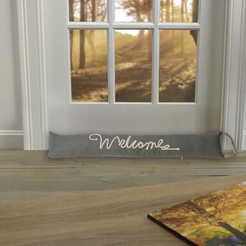 Gray Fabric Welcome Draft Stoppers, 32.68x3.15x5.91Inch, Set of 2
