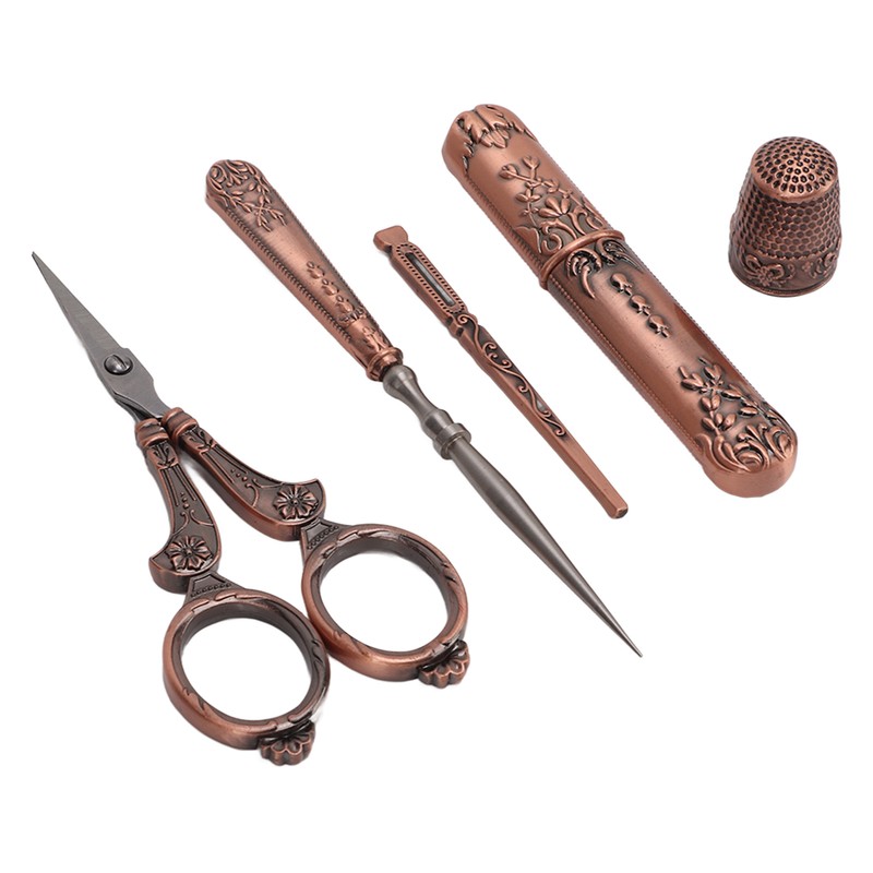 Embroidery Scissors Kit Red Ancient European Retro Style Stainless Steel