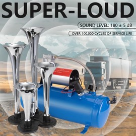 BANHAO Train Horns Kit for Trucks 12V 180dB Super Loud Truck Air Horn with 1.6 gallon 150 PSI Air Compressor Tank Can for Truck Car Jeep SUV Train Pickup Boat and Other Vehicles
