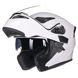 ILM Motorcycle Dual Visor Flip up Modular Full Face Helmet DOT 6 Colors Model 902 (S, White)
