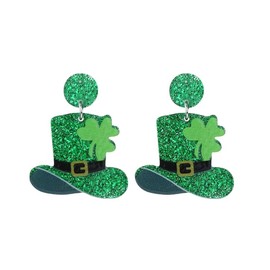 St. Patrick's Day Earrings for Women, Irish Clover Acrylic earrings, Green Hat Good Luck Lovely Clover Horseshoe Earrings for the Irish Festival-F