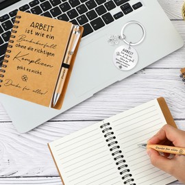 Sinmoe Thank You Gift Set for Colleagues, A6 Spiral Notebook, Thank You for Everything, Ballpoint Pen, Inspirational Key Ring, Employee Farewell Gift (Work Is Like A Bank Robbery)