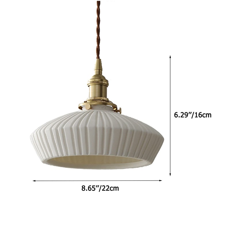 Brikey White Ceramics Pendant Light Brass Socket with Switch Hanging